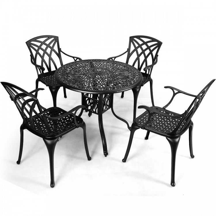 Cast Aluminum Patio Dining Set with Durable Umbrella Hole