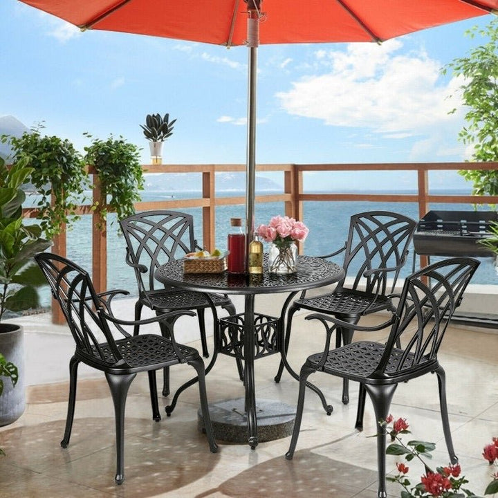 Cast Aluminum Patio Dining Set with Durable Umbrella Hole