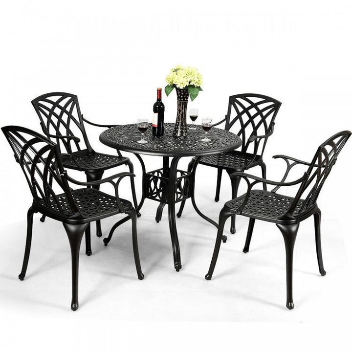 Cast Aluminum Patio Dining Set with Durable Umbrella Hole