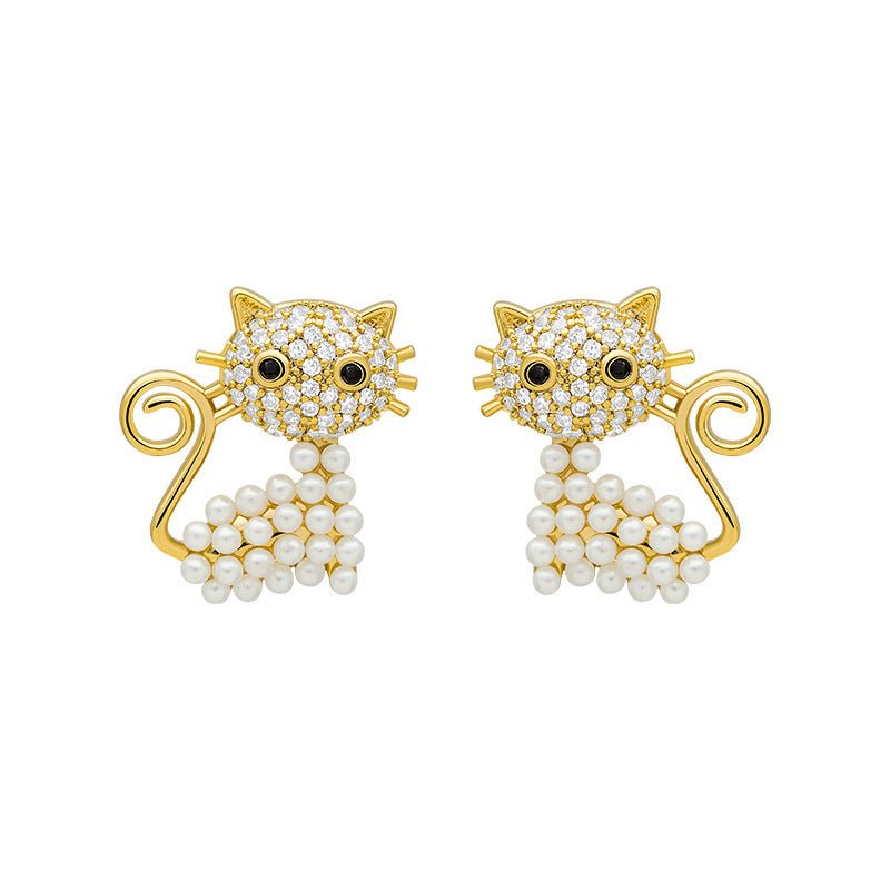 Cat Pearl Earrings New Fashion Earrings Women Silver Needle Korean Temperament Net Red Ear Accessories