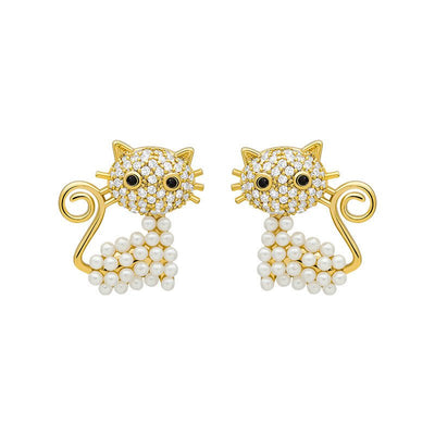 Cat Pearl Earrings New Fashion Earrings Women Silver Needle Korean Temperament Net Red Ear Accessories