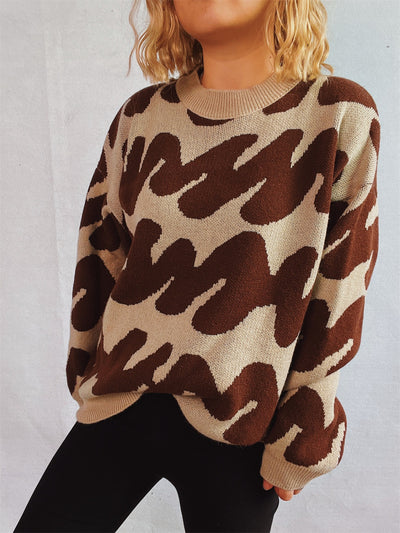 Chic Two-Tone Long Sleeve Knit Pullover for Stylish Comfort