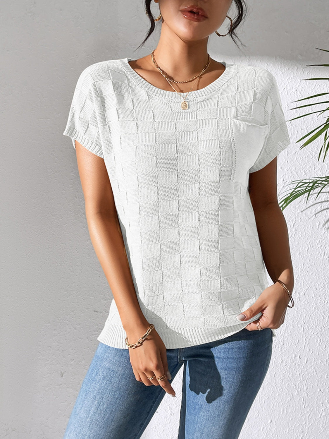 Round Neck Short Sleeve Knit Top for Effortless Style