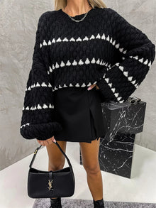 Contrast Round Neck Long Sleeve Sweater for Casual Style
