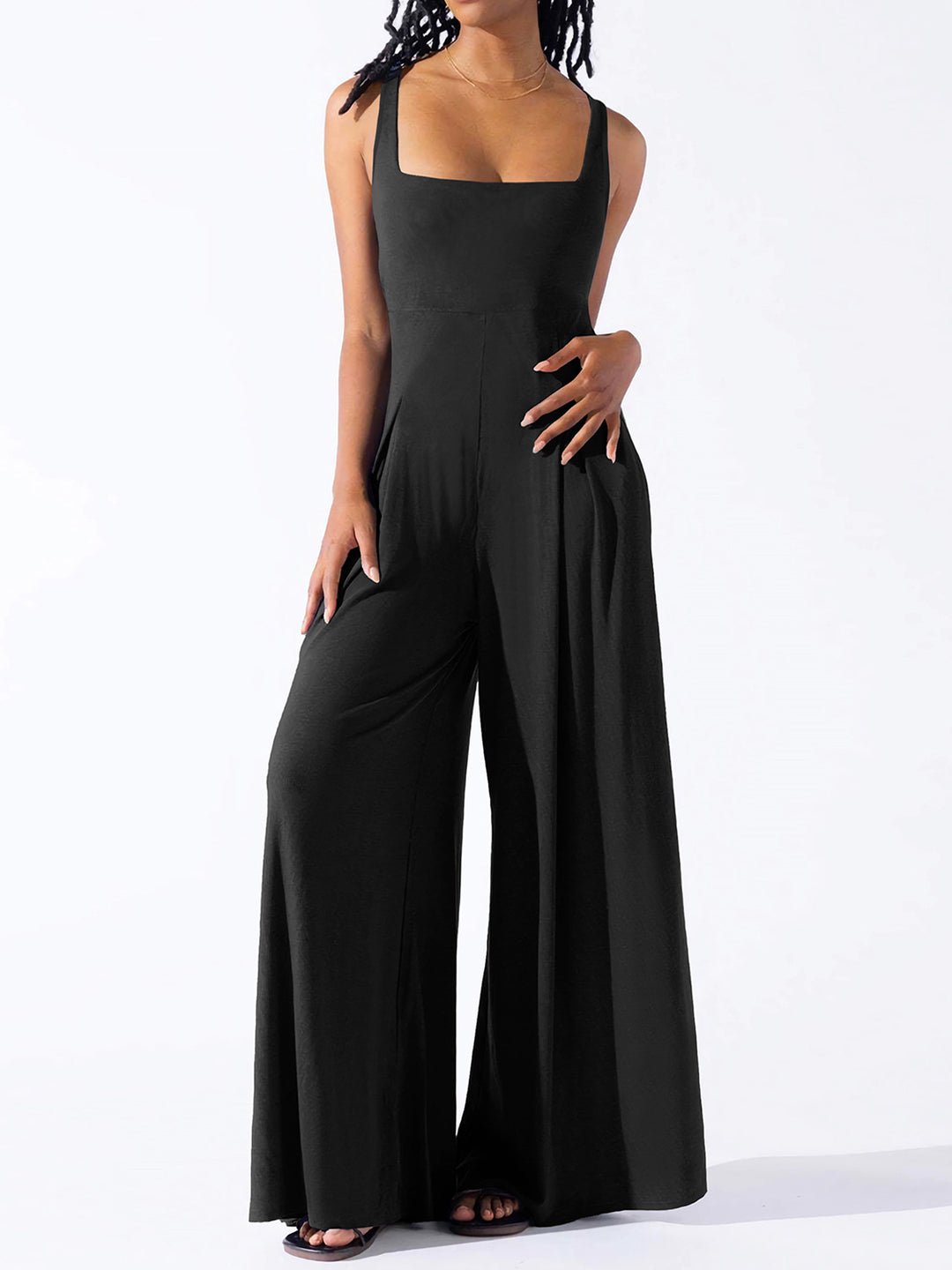 Elegant Square Neck Wide Strap Jumpsuit