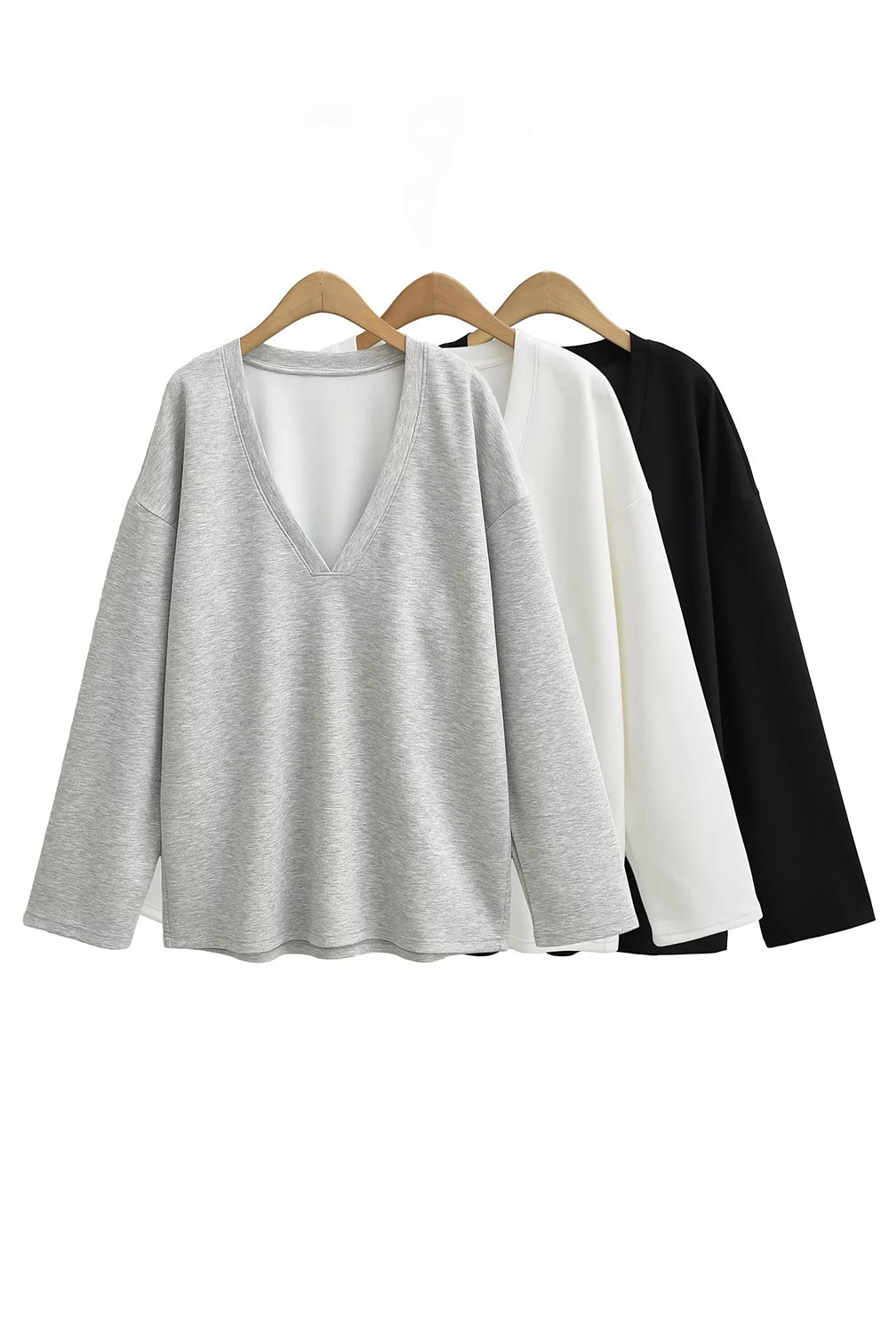 Chic V-Neck Long Sleeve Sweatshirt with Built-in Bra