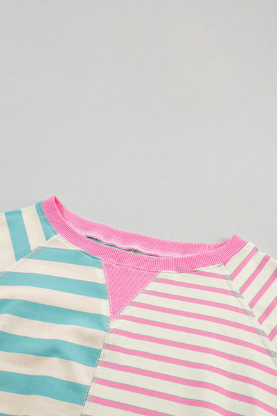 Contrast Striped Round Neck Half Sleeve T-Shirt for Women