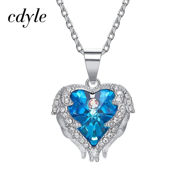 Cdyle Real 925 Sterling Silver Angel Necklace Crystals
