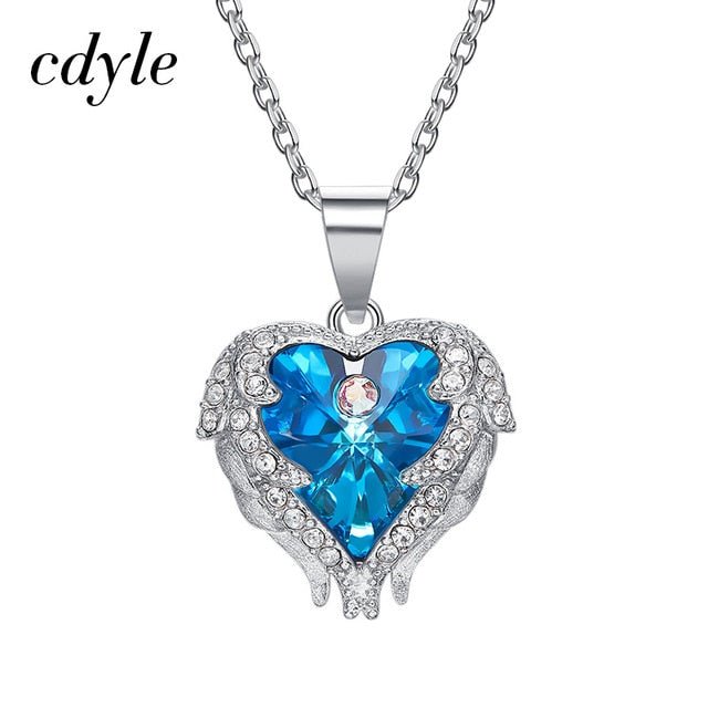 Cdyle Real 925 Sterling Silver Angel Necklace Crystals Charm