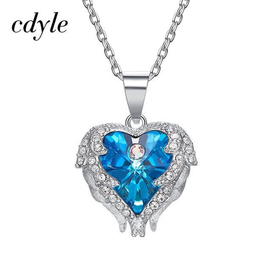 Cdyle Real 925 Sterling Silver Angel Necklace Crystals Charm