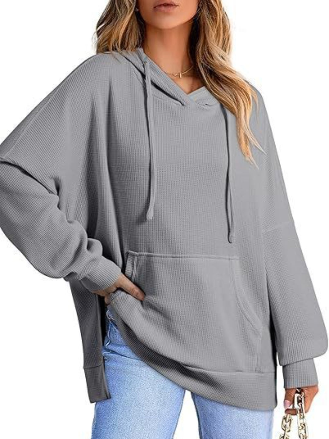 Sheer Slit Hooded Long Sleeve Top with Drawstring