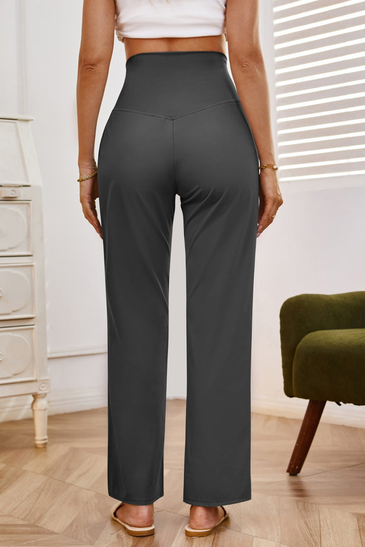 Chic High Rise Wide Leg Trousers with Convenient Pockets