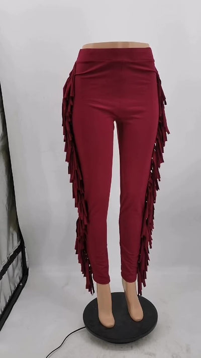 Colorful Women's Leggings with Trendy Tassel Accents Today