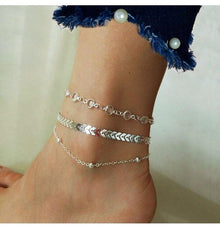 Chevron And Crystals Anklet Set Three Pieces B197 Sparkling Beach Jewelry Gift Idea