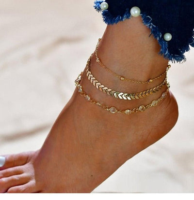 Chevron And Crystals Anklet Set Three Pieces B197 Sparkling Beach Jewelry Gift Idea