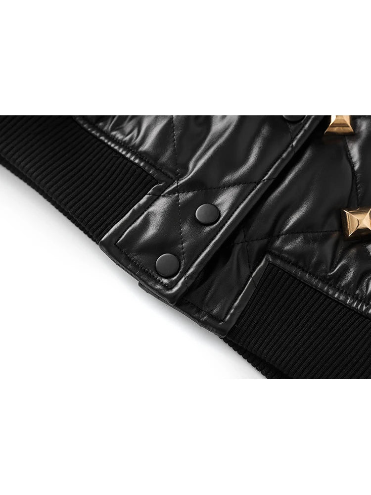 Chic Women's Rivet-Embellished Leather Jacket for Autumn-Winter