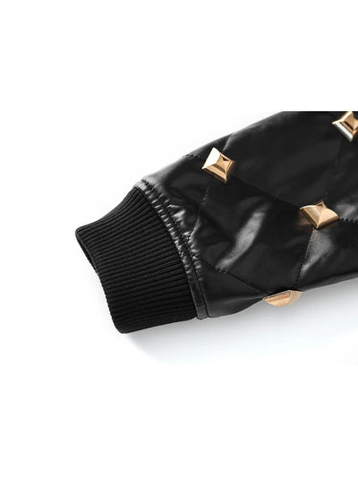 Chic Women's Rivet-Embellished Leather Jacket for Autumn-Winter