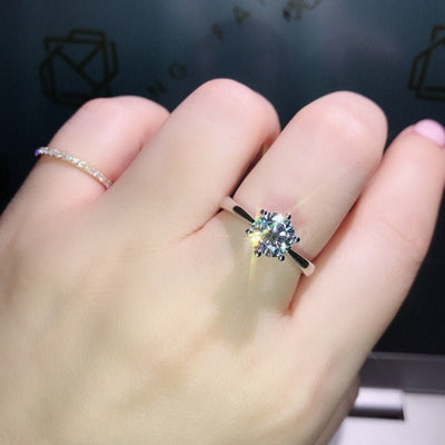 Classic Six Claw Ring Mosan Diamond Ring Copper Plating 1 Carat Jewelry