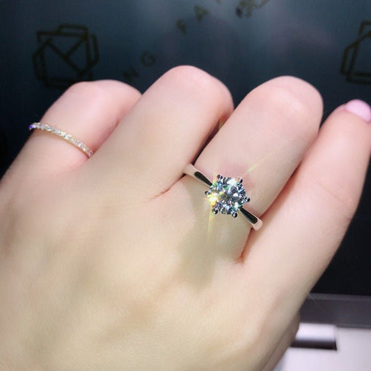 Classic Six Claw Ring Mosan Diamond Ring Copper Plating 1 Carat Jewelry