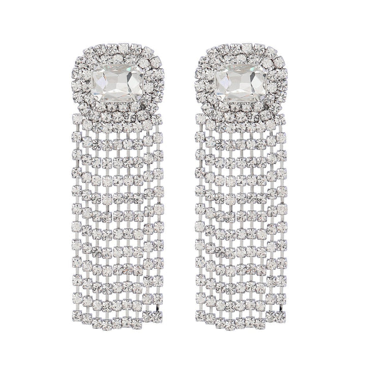 Claw Chain Series Rhinestone Glass Diamond Tassel Earrings