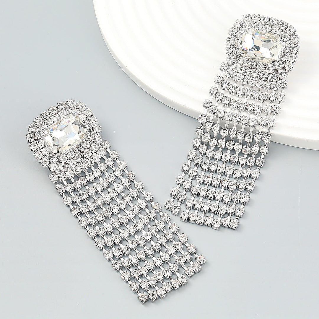 Claw Chain Series Rhinestone Glass Diamond Tassel Earrings