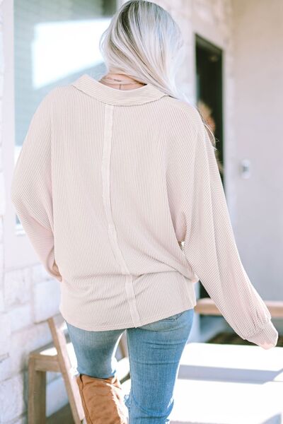 Elegant Sheer Collared Long Sleeve Blouse with Button Detail