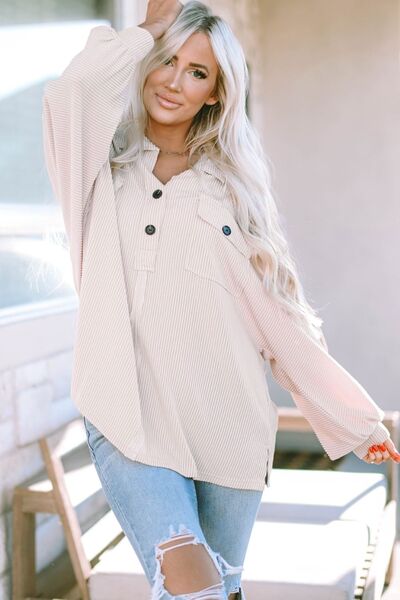 Elegant Sheer Collared Long Sleeve Blouse with Button Detail