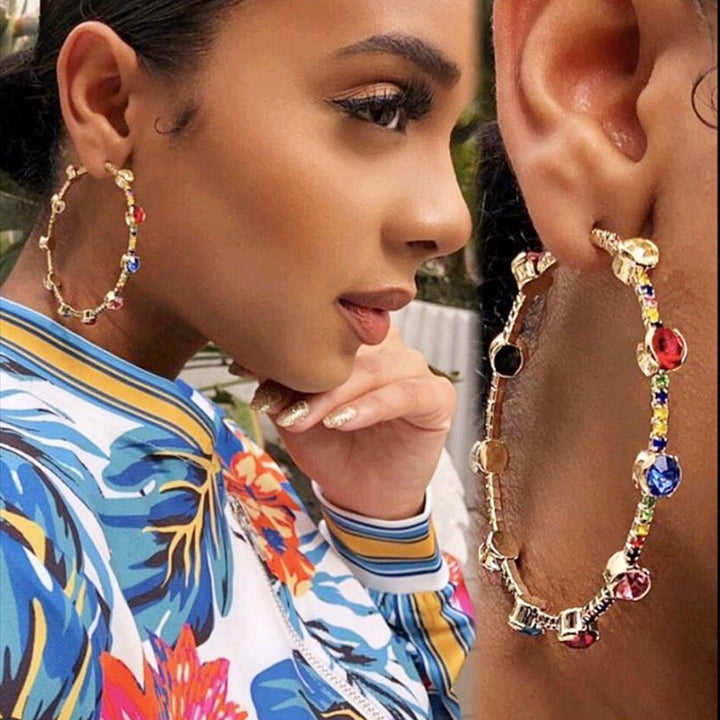 Colorful Diamond Bohemian Earrings Temperament Fashion Circle Earrings