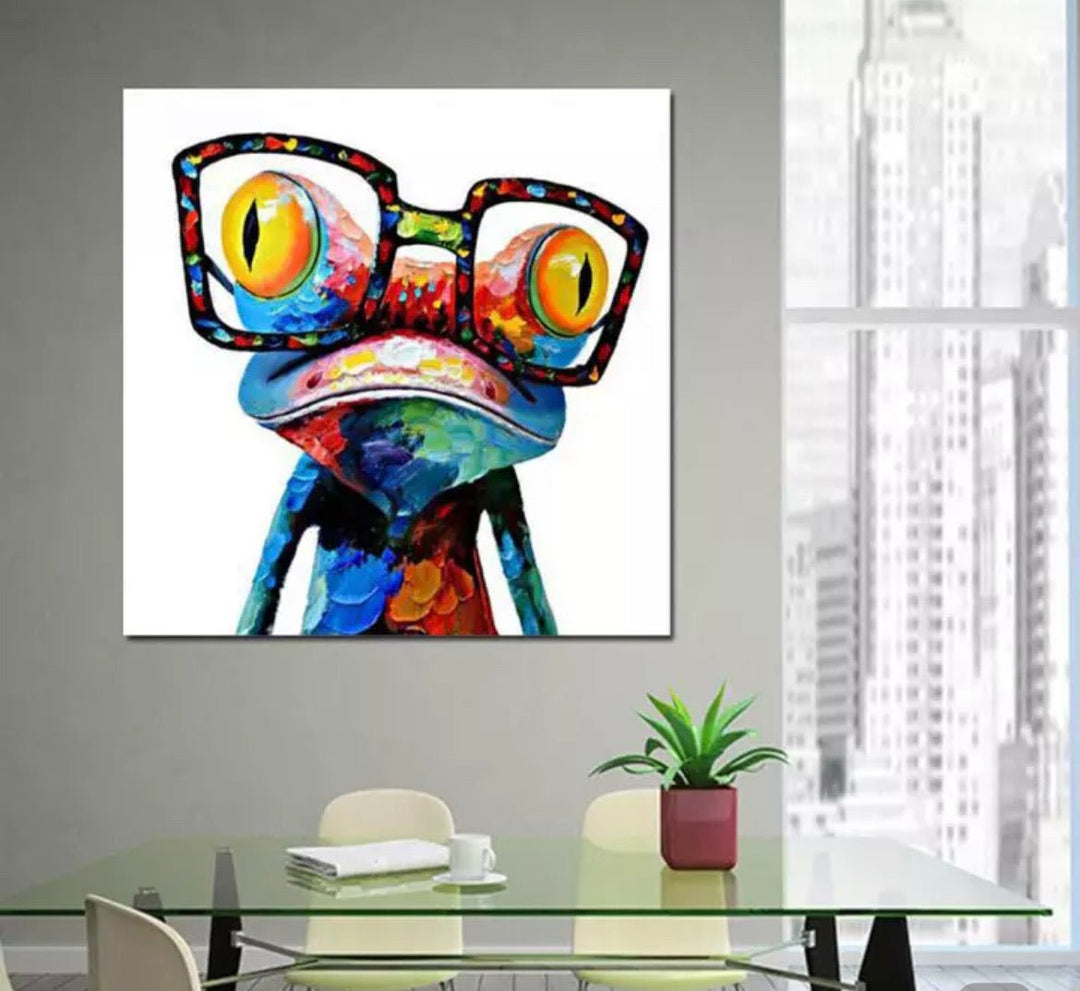 Colorful Frog With With Glasses Abstract Oil Painting on Canvas