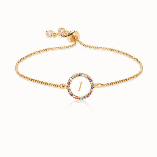 Colorful Rainbow Zircon 26 Letter Adjustable Initial Bracelet for Women Personalize Your Jewelry