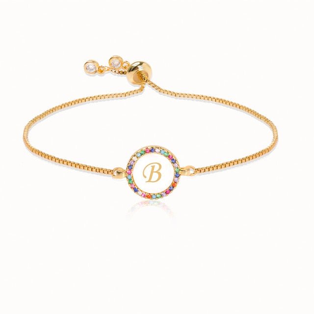 Colorful Rainbow Zircon 26 Letter Adjustable Initial Bracelet for Women Personalize Your Jewelry