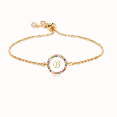 Colorful Rainbow Zircon 26 Letter Adjustable Initial Bracelet for Women Personalize Your Jewelry