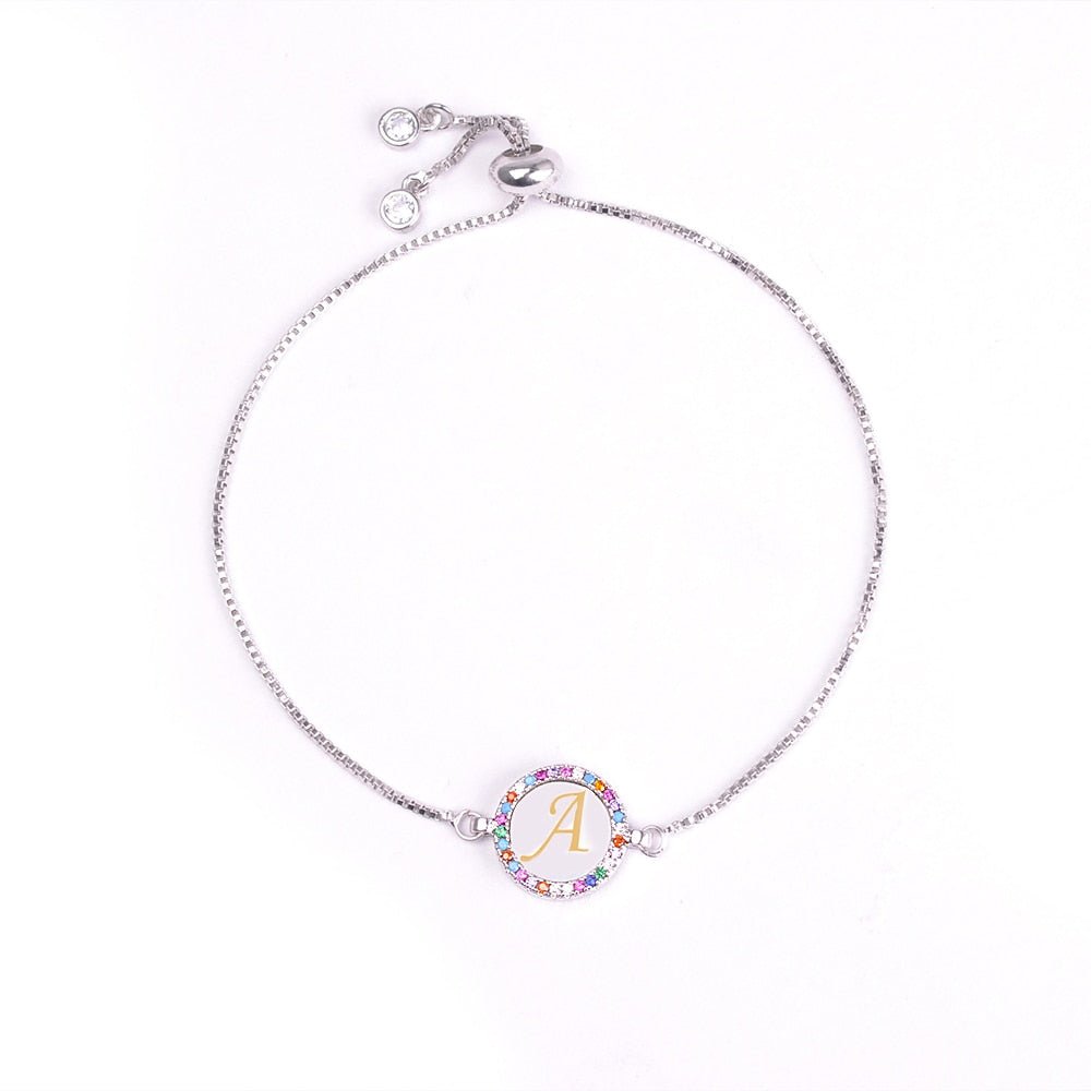 Colorful Rainbow Zircon 26 Letter Adjustable Initial Bracelet for Women Personalize Your Jewelry