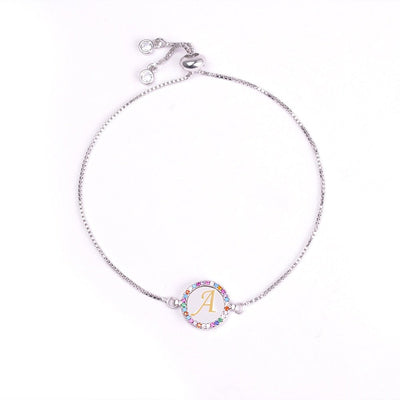 Colorful Rainbow Zircon 26 Letter Adjustable Initial Bracelet for Women Personalize Your Jewelry