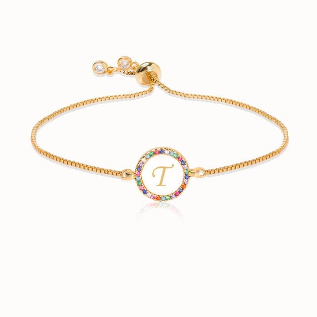 Colorful Rainbow Zircon 26 Letter Adjustable Initial Bracelet for Women Personalize Your Jewelry