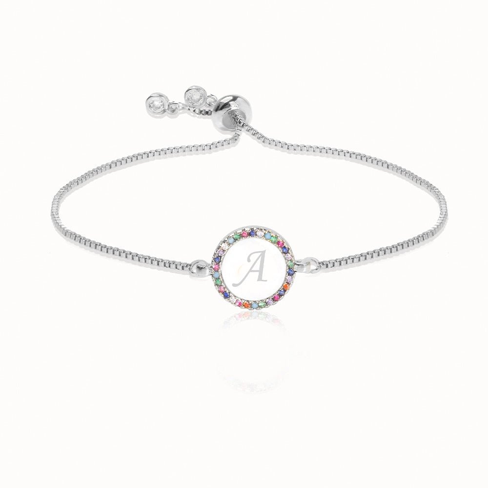 Colorful Rainbow Zircon 26 Letter Adjustable Initial Bracelet for Women Personalize Your Jewelry