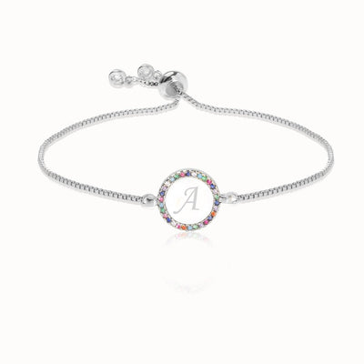 Colorful Rainbow Zircon 26 Letter Adjustable Initial Bracelet for Women Personalize Your Jewelry