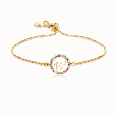 Colorful Rainbow Zircon 26 Letter Adjustable Initial Bracelet for Women Personalize Your Jewelry