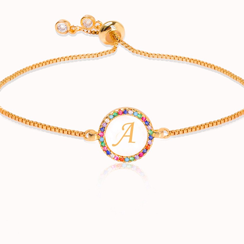 Colorful Rainbow Zircon 26 Letter Adjustable Initial Bracelet for Women Personalize Your Jewelry