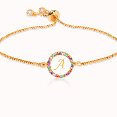 Colorful Rainbow Zircon 26 Letter Adjustable Initial Bracelet for Women Personalize Your Jewelry