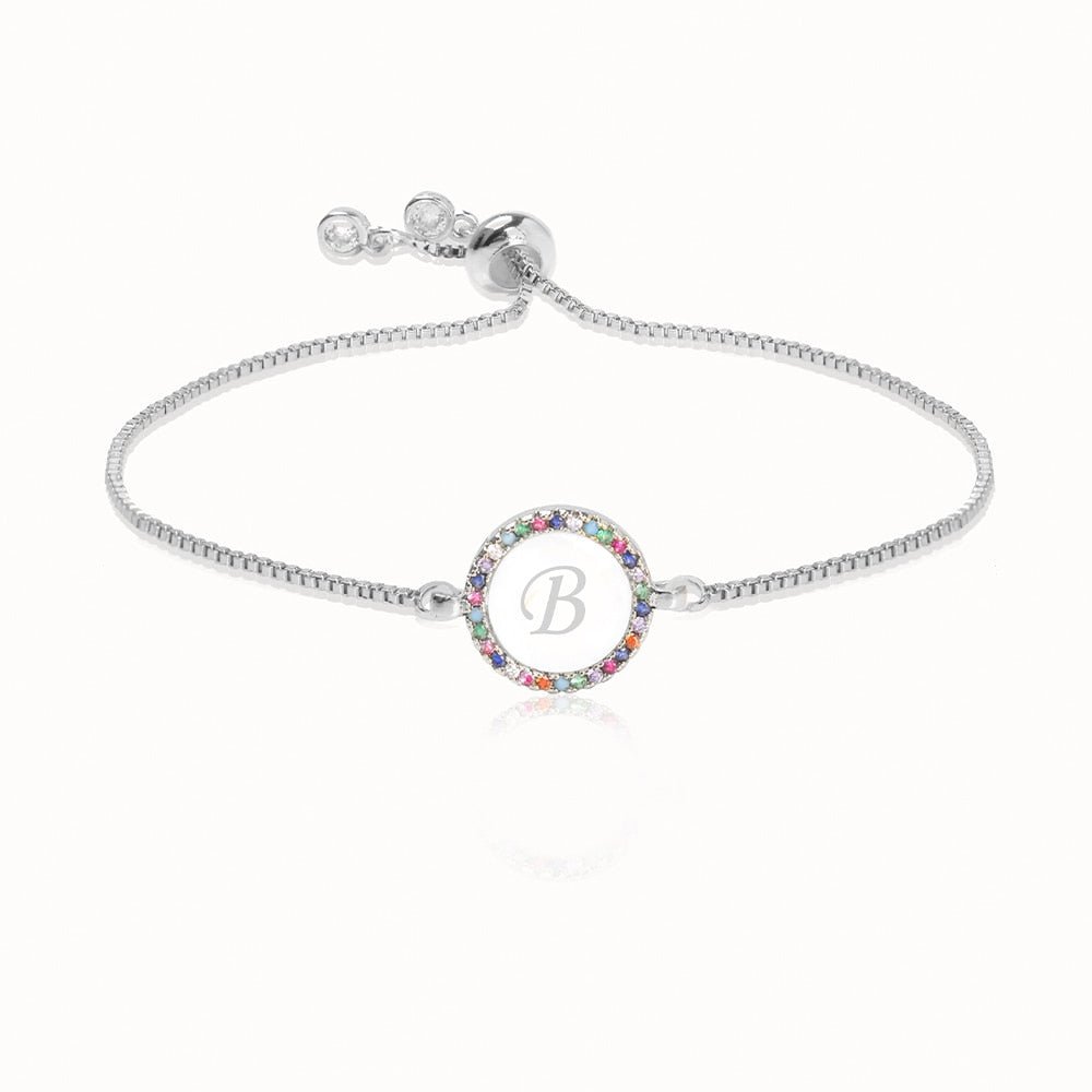 Colorful Rainbow Zircon 26 Letter Adjustable Initial Bracelet for Women Personalize Your Jewelry