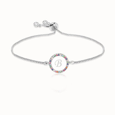 Colorful Rainbow Zircon 26 Letter Adjustable Initial Bracelet for Women Personalize Your Jewelry