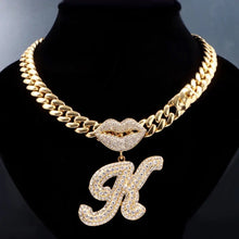 Complete Set: 13MM Curb Cuban Chain Bling Mouth Letter Pendant Necklace with Matching Anklet – Perfect for Women's Stylish Coordination