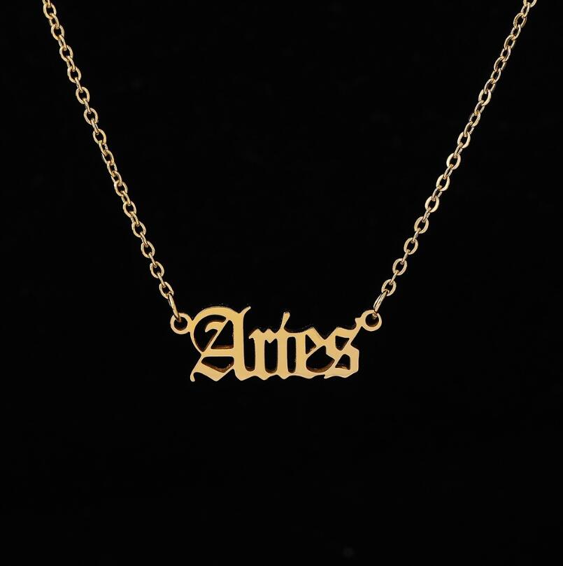 Constellation Zodiac Necklaces Jewelry for Women Antique Style Designed Letter Taurus Aries Necklaces Collier