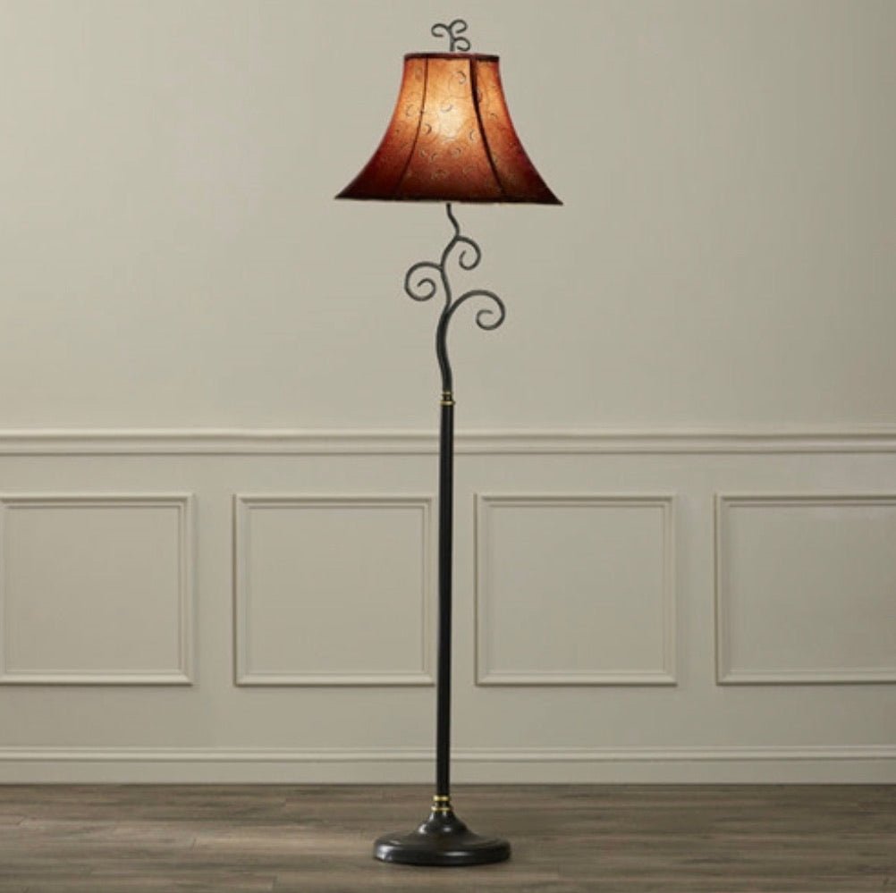 Contemporary 61-inch Tall Floor Lamp with Red and Gold Bell Shade