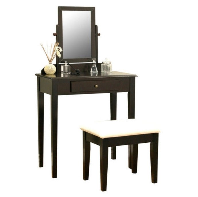 Contemporary Espresso Vanity Set with Beveled Mirror