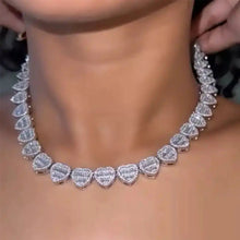 Crystal-Embellished Heart Pendant Tennis Chain and Bracelet Set for Women