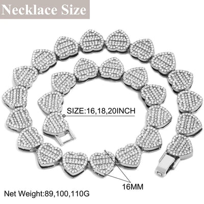 Crystal-Embellished Heart Pendant Tennis Chain and Bracelet Set for Women