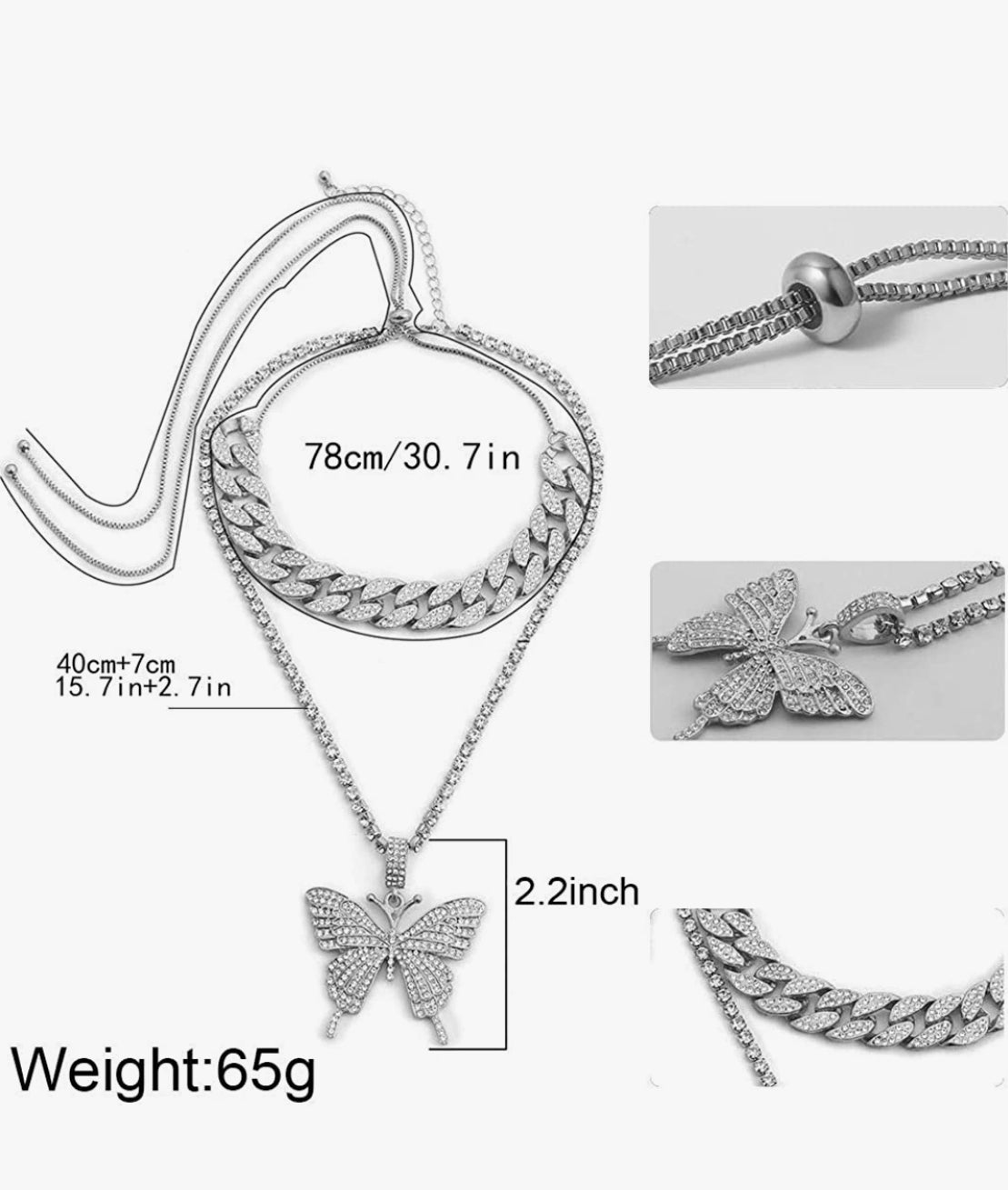Cuban Butterfly Double Layer Necklace For Women Elegant Statement Jewelry Gold Tone
