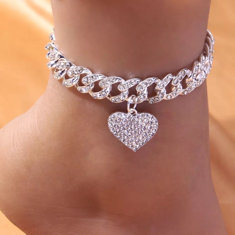 Cuban Link Heart Shape Anklets For Women Dainty Chain Jewelry Gift Statement Piece
